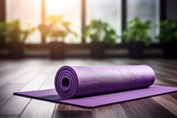 Yoga matt on the floor. meditation lifestyle. fitness. sport. background