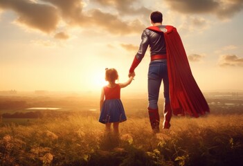 Dad and child  like superhero
