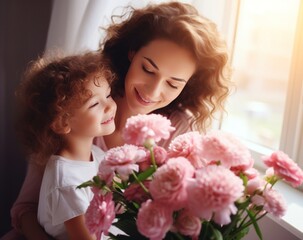 Mom and daughter with flowers