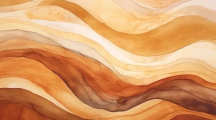 Poster Brown beige soft color gradient watercolor wave abstract background. Wavy elegant modern template design. AI Illustration for cosmetics nature concept, backdrop, textile, banner. © Oksana Smyshliaeva