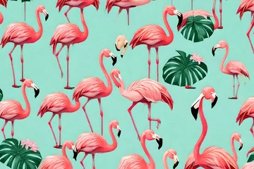 Fototapete Flamingo seamless pattern of flamingos