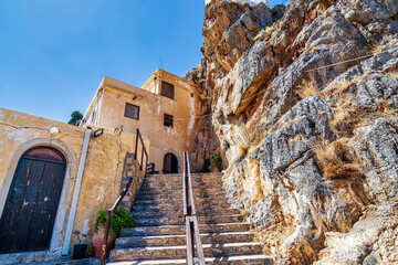 View of Moni Kapsa monastery in the southeast of the island of Crete Greece