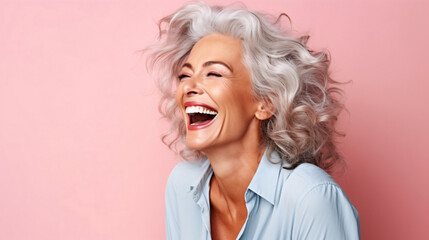 Beautiful senior model. Elderly women portrait with smiling face. 