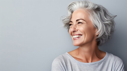 Beautiful senior model. Elderly women portrait with smiling face. 