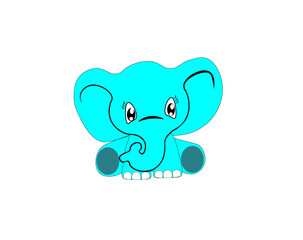 Cartoon baby elephant in turquoise color on a white background. Vector illustration