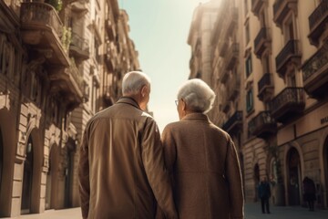 Naklejka premium Love couple walking city. Generate Ai