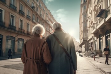 Love old couple walking. Generate Ai