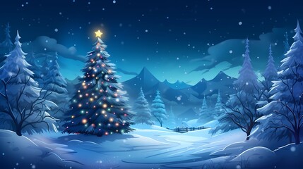 Merry Christmas and Happy New Year.The Christmas Tree Legend. Greeting Card. Fiction Backdrop. Book Illustration. Video Game Scene. Serious Digital Painting. CG Artwork Background. Generative AI. - 640347244