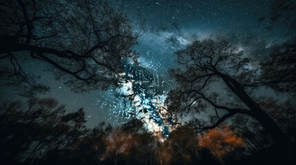 Beautiful night sky, the Milky Way and the trees.