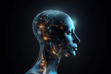 Obraz premium Portrait of female robot, android face, Artificial intelligence concept. Generative AI