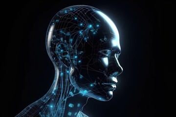 Obraz premium Portrait of female robot, android face, Artificial intelligence concept. Generative AI