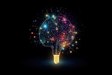 Obraz premium Creative Idea with Brain and Light Bulb. Generated AI