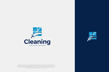 Professional Modern logo cleaning company design window cleaning service with sparkles. Vector illustration concept