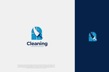 Professional Modern logo cleaning company design window cleaning service with sparkles. Vector illustration concept