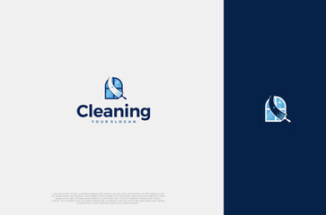 Professional Modern logo cleaning company design window cleaning service with sparkles. Vector illustration concept