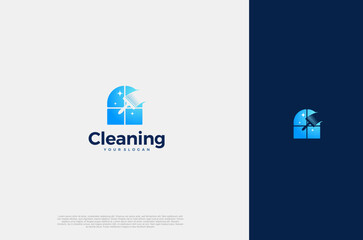 Professional Modern logo cleaning company design window cleaning service with sparkles. Vector illustration concept