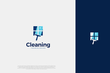 Professional Modern logo cleaning company design window cleaning service with sparkles. Vector illustration concept
