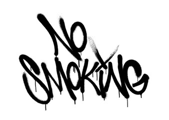 Sprayed no smoking font graffiti with overspray in black over white. Vector illustration.