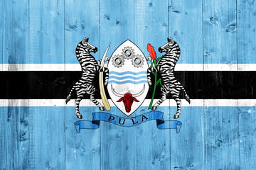 Flag and coat of arms of Republic of Botswana on a textured background. Concept collage.