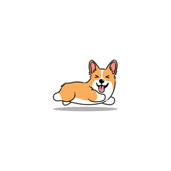 Funny corgi puppy running cartoon, vector illustration