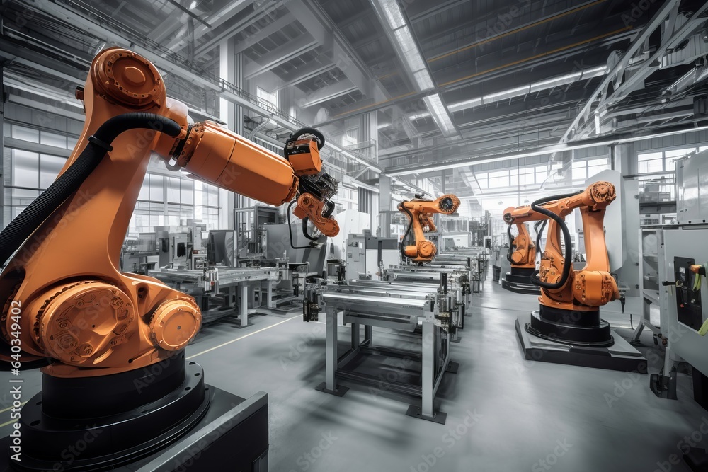 Poster robotics arm factory industrial. generate ai