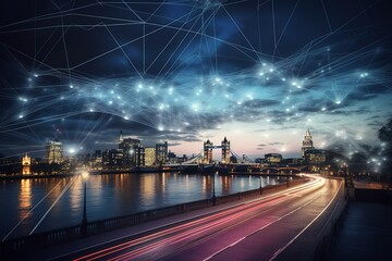 London UK concept of future technology 5G network. Generated AI - obrazy, fototapety, plakaty