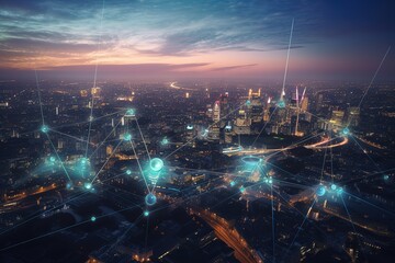 London UK concept of future technology 5G network. Generated AI - obrazy, fototapety, plakaty
