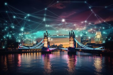 London UK concept of future technology 5G network. Generated AI
