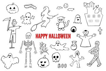 Halloween doodles, halloween pattern set, halloween background