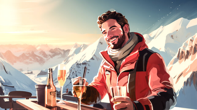 He enjoyed the breathtaking view while sipping a drink at the ski resort bar atop the mountain.