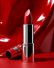 Beauty up lipstick cosmetics make product lip makeup glamour red luxurious make-up background gloss - obrazy, fototapety, plakaty