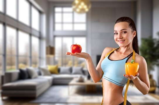 Fitness sporty young beautiful woman posing, AI generated image