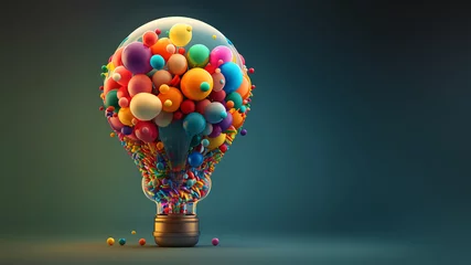 Fotobehang a colorful hot air balloon made of many ideas, visualization of creative thinking, creative idea generation process © Riverland Studio