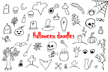 Halloween doodles, halloween pattern set, halloween background