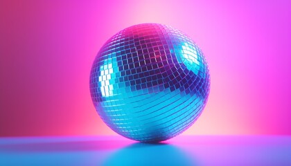 Fototapeta na wymiar Dance party background. Disco ball in neon lights on dance floor