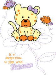 a cute little kitten sitting on top of a flower and butterfly flying around