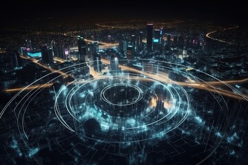 Smart city and technology circles Graphic design. Generative AI