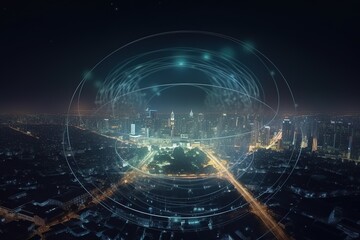 Naklejka na ściany i meble Smart city and technology circles Graphic design. Generative AI