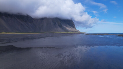 Vestrahorn mountain and Stokksnes beach. Vestrahorn Mountain is located in southeast Iceland near the town of Höfn.