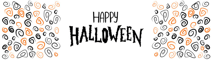 Banner Happy Halloween lettering on white background. Festive inscription for banner. Halloween poster, greeting card, party invitation. Vector illustration.