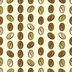 Seamless pattern from stylized coffee beans. Cafe background, coffee theme template, wallpaper, cafe packaging, paper