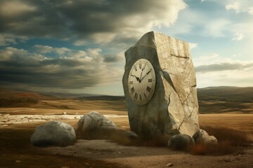Surreal clock time stone. Generate Ai - obrazy, fototapety, plakaty