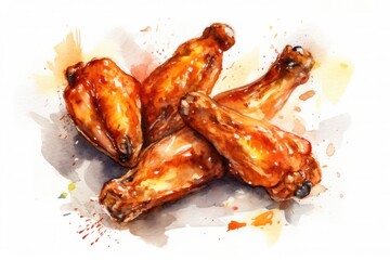 Watercolor fried chicken wings - obrazy, fototapety, plakaty