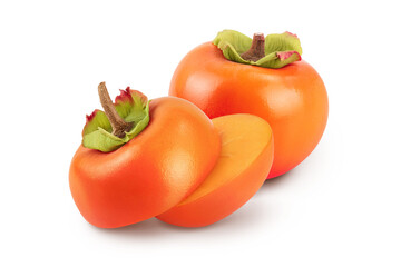Persimmon fruit isolated on white background with full depth of field