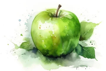 Fotobehang watercolor green apple © Roman
