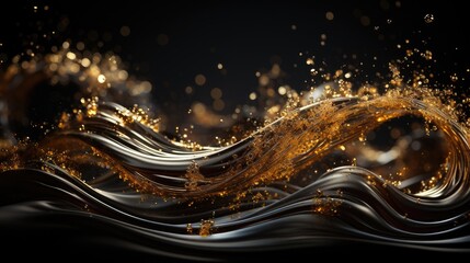 An image of golden particles forming a graceful wave-like shape.