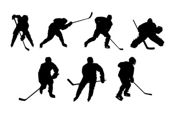 set of hockey players silhouettes - vector illustration