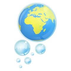 Drop of water with earth globe, eco background