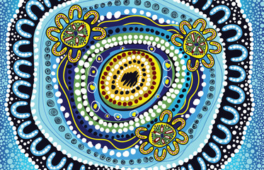 Vector blue aboriginal style dot painting