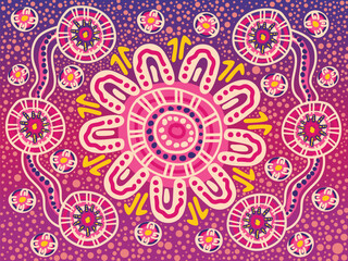 Bright vector artwork decorated with aboriginal design